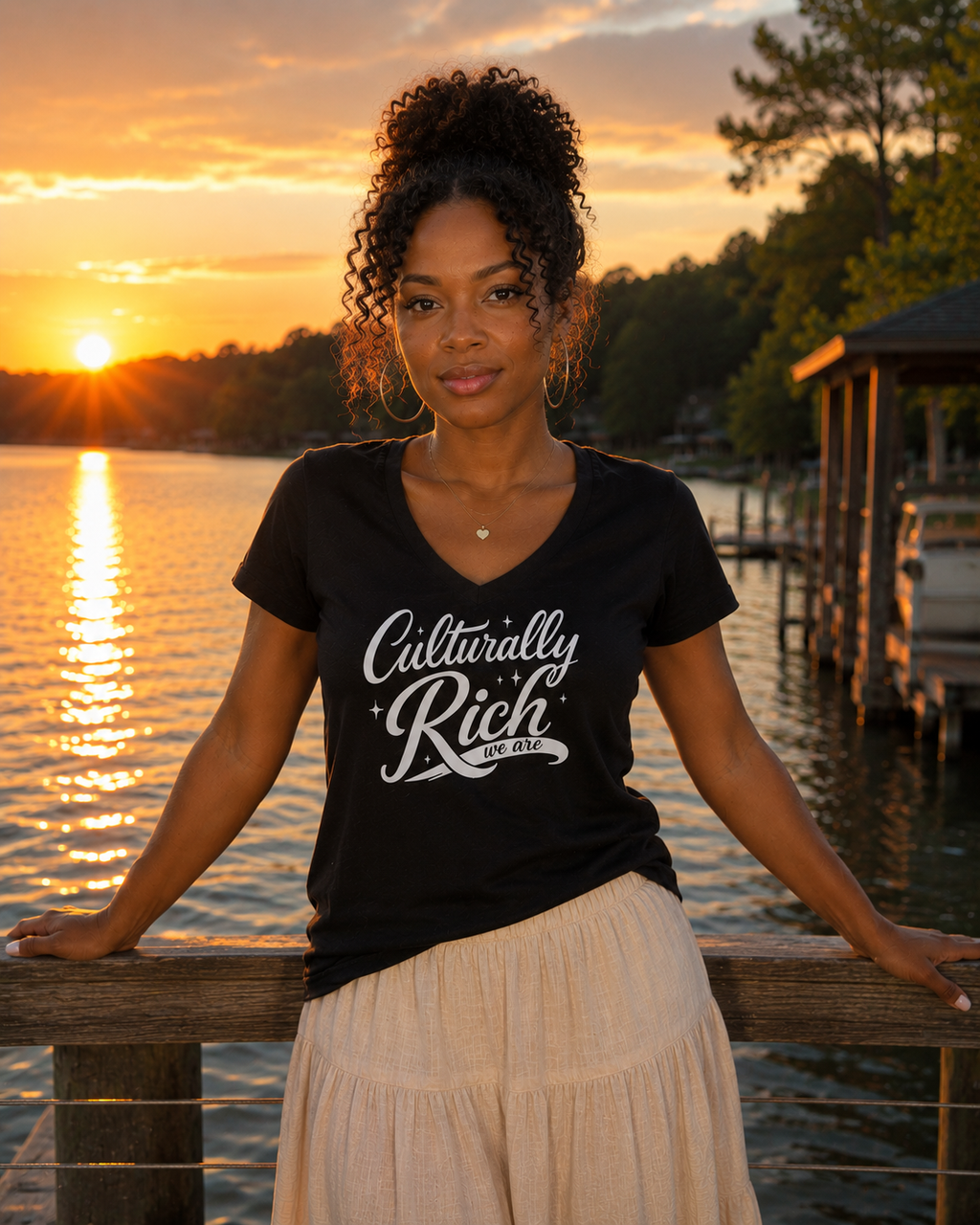 Culturally Rich Classic Women's Blue V Neck Tee