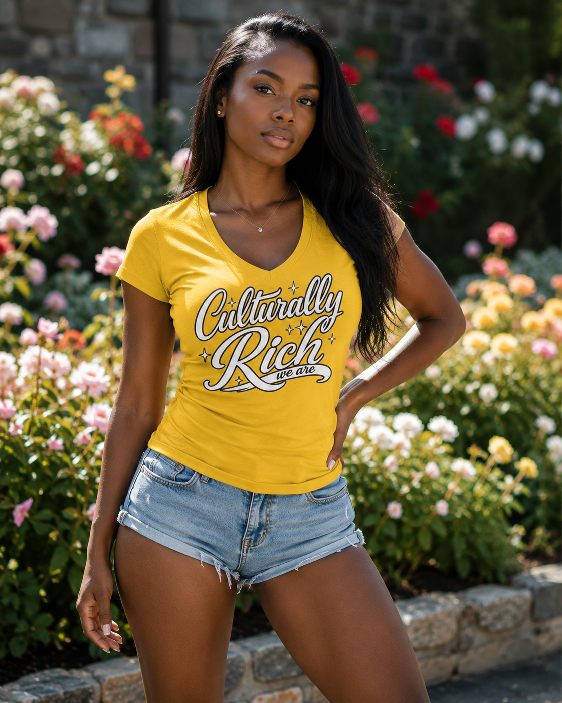 Culturally Rich Classic Women's Yellow V Neck Tee