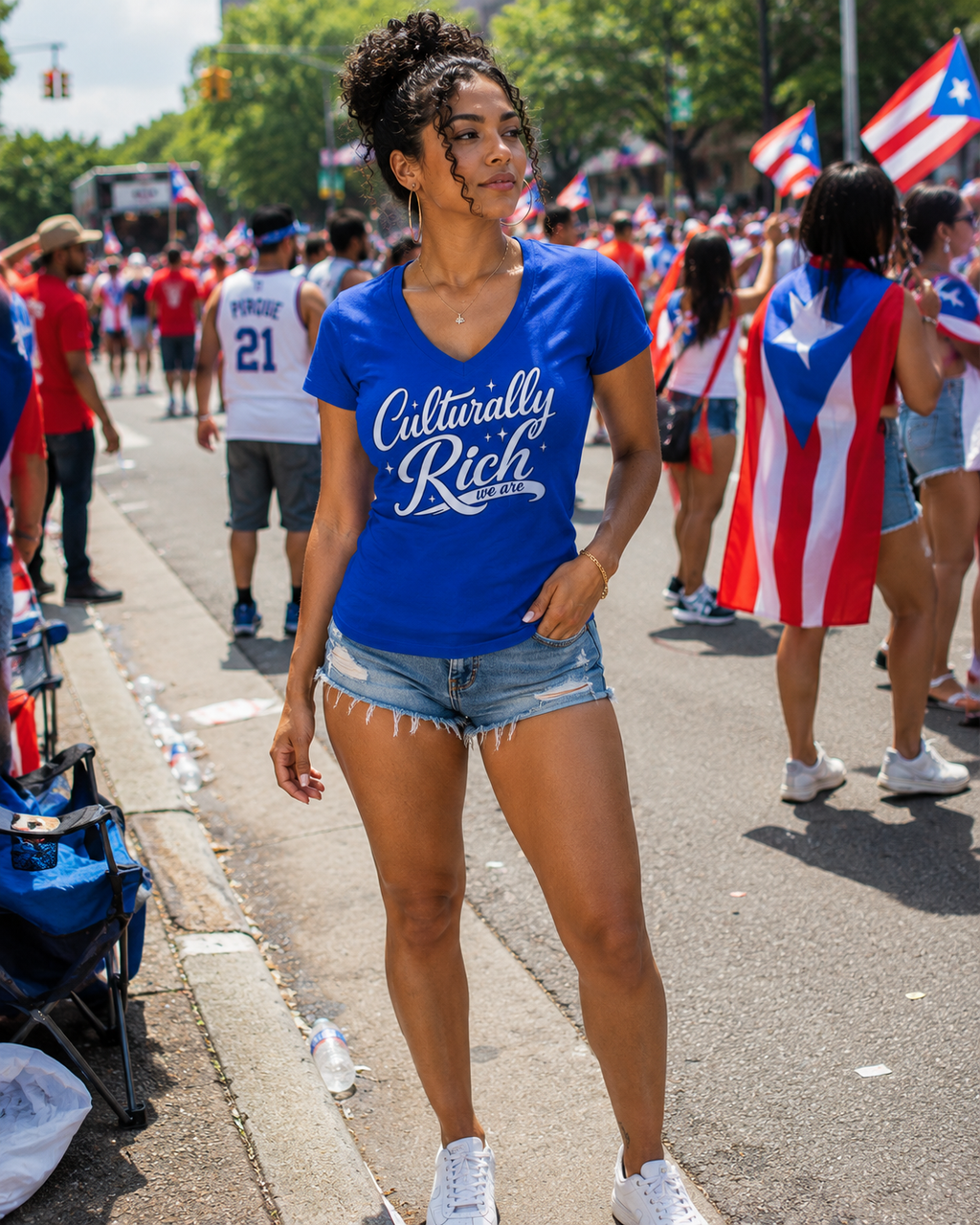 Culturally Rich Classic Women's Blue V Neck Tee