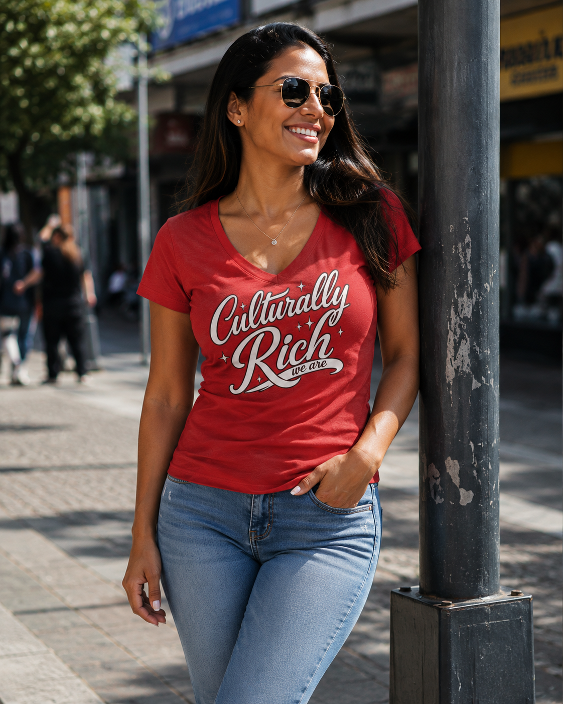 Culturally Rich Classic Women's Red V Neck Tee