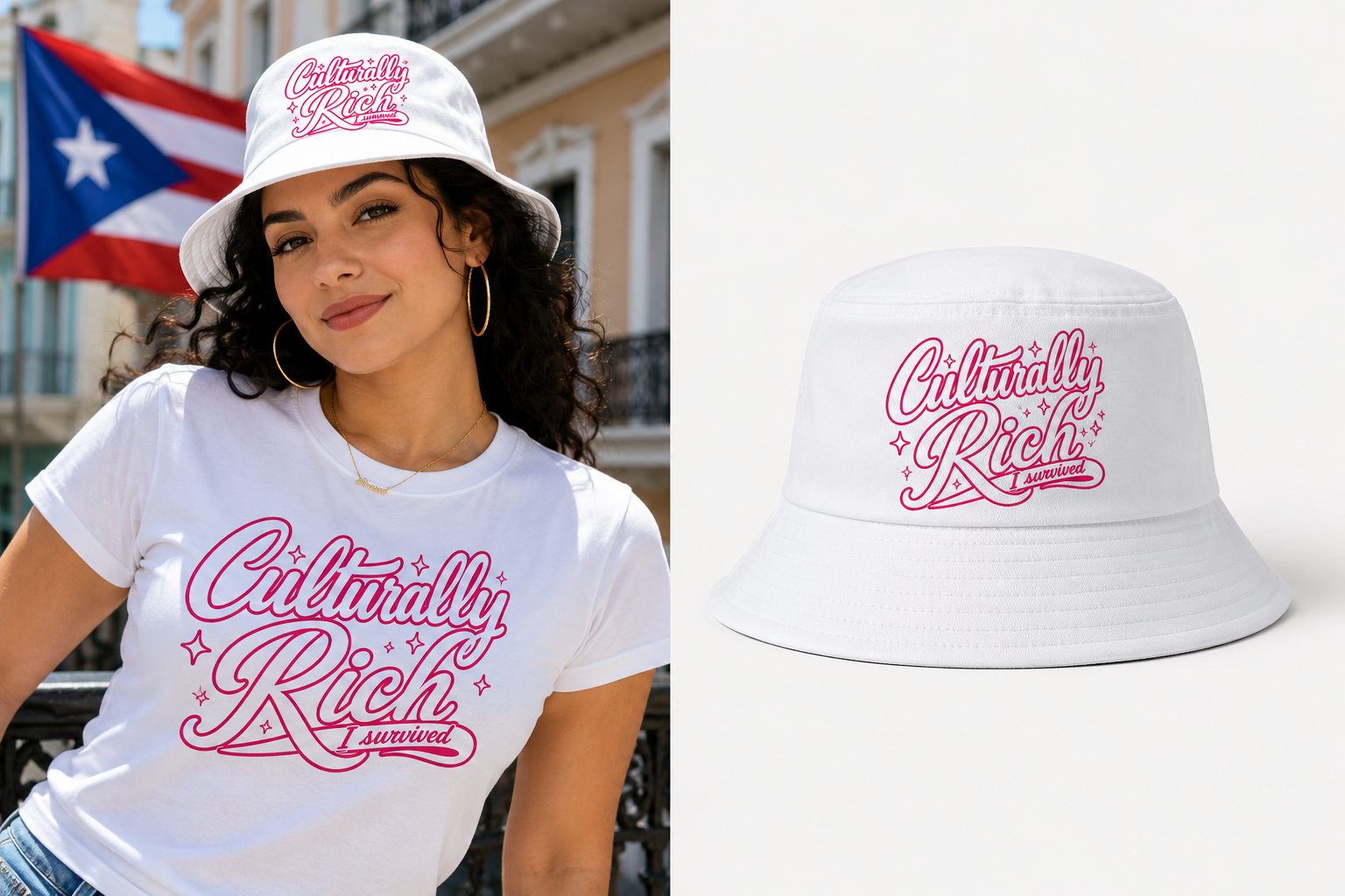 Culturally Rich White/Pink Bucket Hat
